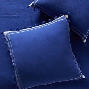 2 Anthropologie Tasseled Taia Euro Sham Blue NWOT